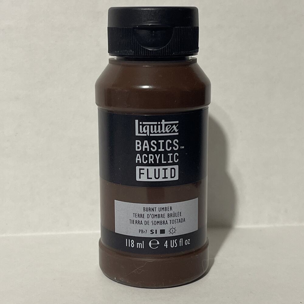 Liquitex BASICS Acrylic Fluid Paint, 118 ml (4 oz) Burnt Umber NEW